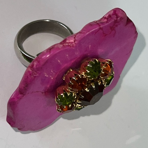 Chunky Freeform Slab Statement HUGE RING Pink Fashion glam fun stone gem rock - Picture 2 of 6
